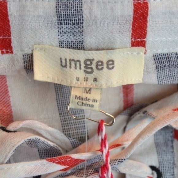 UMGEE Lace-Up Lightweight Gauzey Cotton Striped Tunic/Cover-Up, Medium NEW - Picture 7 of 8